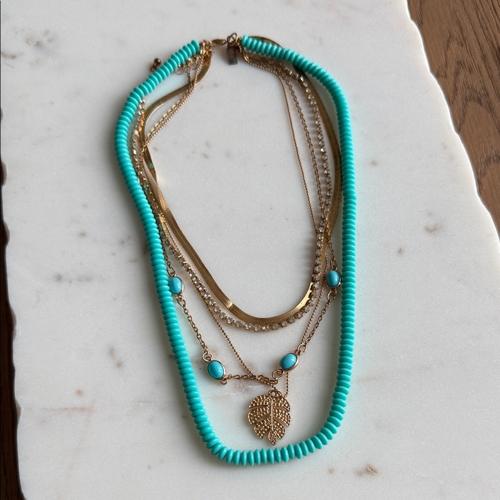 Turquoise and Gold 5 Strand Necklace
